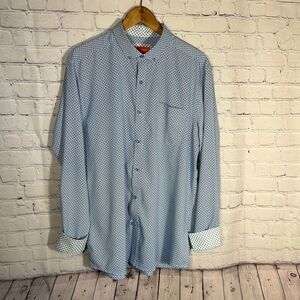 Johnston & Murphy Performance Shirt Large Blue Geometric Button Down Flip Cuff
